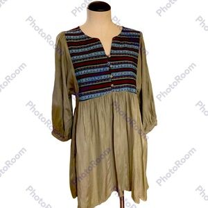 Umgee, Medium, light Olive green Dress/Tunic Top with tribal detail